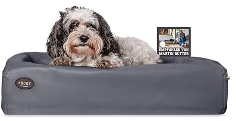 SABRO KUDDE Orthopädisches Hundebett – Martin Rütter – Hochwertiges Kunstleder – Waschbar & Wasserabweisend – Ergonomisch – Premium Haustierzubehör für Kleine Hunde S in Grau