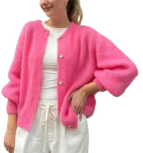 Geagodelia Damen Strickjacke Elegante Langarm Strick Cropped Cardigan Pullover Strickpullover Strickweste Y2k Sweater Knitted Top Herbst Frühling (A - Rosa, L)