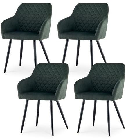 CLIPOP Esszimmerstühle 4er Set, Küchenstuhl Leinen Bezug Wohnzimmerstuhl Polsterstuhl mit Armlehne Metallbeine Polstersessel Stuhl für Esszimmer Wohnzimmer Küche (4, Leinen Waldgrün)