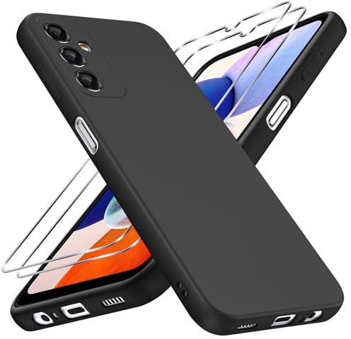 Coiwxmoi Coque pour Samsung Galaxy A14 4G/5G avec 2 Pièces Verre Trempé, Ultra Mince Souple TPU Silicone Étui Protection Antichoc Anti-Rayures Bumper Housse pour Samsung A14 6,6, Noir