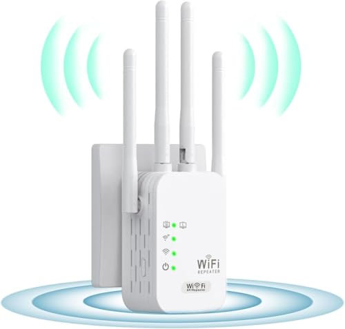 Ripetitore WiFi,Amplificatore di Segnale WiFi,Estensore,4 Antenne, 2 Porte LAN,Ripetitore Wifi Potente per Casa e Ufficio,Copertura Una Superficie di 300m²,Facile da Configurare