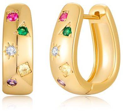 WOWORAMA Goldene Huggie Creolen für Damen kleine klobige Creolen Zirkonia Statement dicke goldene Huggie Ohrringe