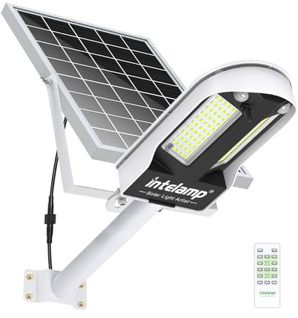 intelamp 12500mAh 3000lm Projecteur Solaire, 4 Modes avec Télécommande | Lampe Solaire Extérieure IP65 Étanche, Double Capteurs, Éclairage Solaire pour Garage, Rue Cour