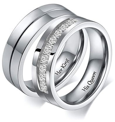 Calefee Edelstahl Ringe Set für Trauung, Personalisierte Ringe Paare Ring Her King His Queen, Damen Größe 57 und Herren Größe 60