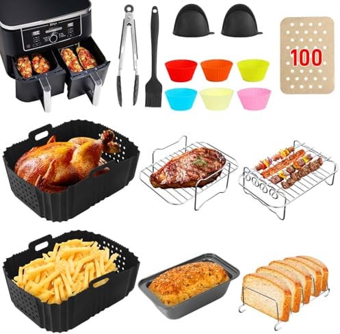 Ninja Heißluftfritteuse Zubehör - 21Pcs Airfryer Zubehör für Ninja SL400EU AF400EU AF300EU AF500EU Und anderen 7.6-10.4L COSORI/Cookwise/Tower Dual Zone Air Fryer