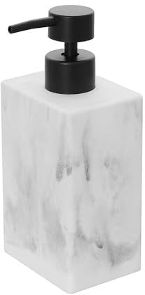 Dispenser Sapone Liquido In Poliresina Effetto Marmo Bianco Della Linea Marmo, L 8,5 x P 6 x H 18 Cm, Con Beccuccio Lungo Ed Erogatore Con Pump