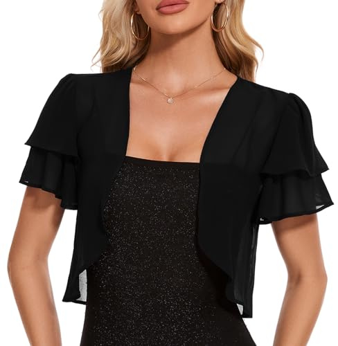 ATXNN Women's Bolero Shrug Chiffon Cropped Cardigan Short Sleeve Sheer Tops