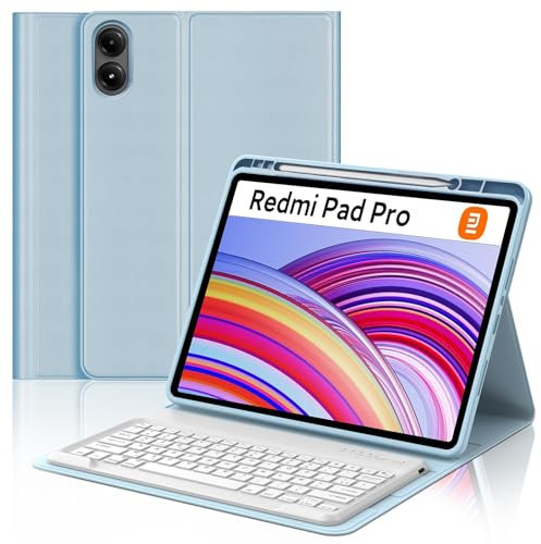 WAVATA Clavier pour Redmi Pad Pro 12.1/Xiaomi Poco Pad 2024, Étui Clavier pour Xiaomi Redmi Pad Pro Magnétique Bluetooth Amovible Français AZERTY Layout, Bleu