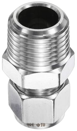 sourcing map Compression Fitting 10mm Tube OD x 1/2 NPT Male Thread Stainless Steel Straight Coupler Adapter Compression Tube Pipe Fitting Connector for Oil Gas Water
