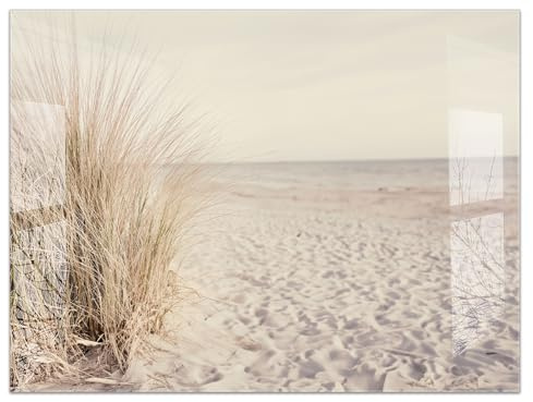 timalo Küchenbild aus Acrylglas modernes Wandbild Glasbild Deko Küche XXL Acryl-Bild wie Glas | 80x60cm Meer Düne Pampasgras Sand Strand Nordsee