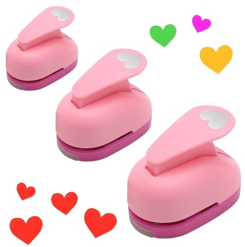 UOCAI Stanzer Set, 3 Stück Motivstanzer Stanzer Kinder Stanzer Herz 8/15/25mm, Papierstanzer Set Herz Stanzer Punch Motivlocher für Geschenkanhänger, Basteln, Scrapbooking, Fotos, Grußkarten