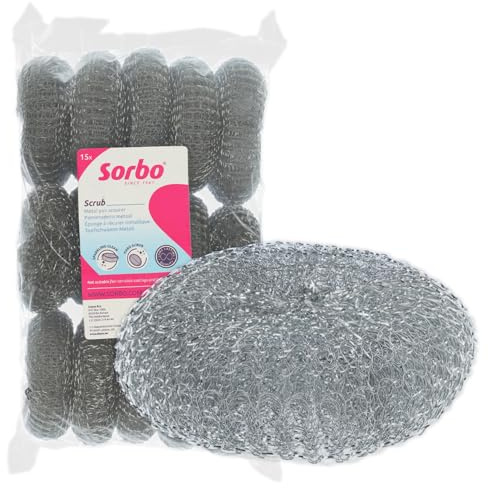 Sorbo Metall-Topfreiniger – Besonders robuster und großer Metallschwamm, entfernt hartnäckigen Schmutz, geeignet für Töpfe, Auflaufformen, Grill sowie Barbecue, 23g, 15 Stück