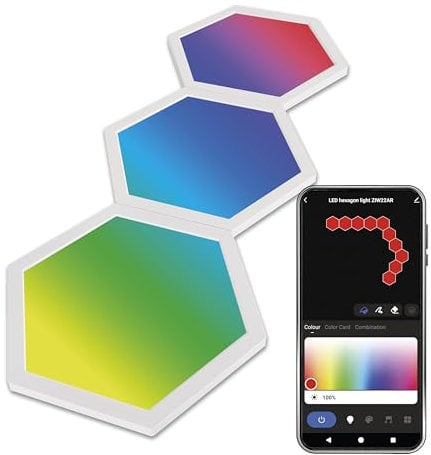 EMOS - Smart Hexagon Wandleuchte, Erweiterungsset 3 Stk Sechseck-Elemente - WiFi Modular-Beleuchtung mit RGBIC-Farbspektrum, dimmbar - HandyApp, Sprachassistenten - weiß