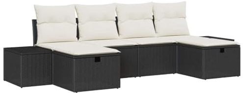 vidaXL 6-teiliges Garten-Sofa-Set mit Kissen, wetterbeständig aus Poly-Rattan, mit Stauraum für die Terrasse. Bequeme, modulare Sitzgelegenheit im Freien. Einfache Montage.