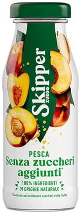 Zuegg Skipper Bar Succo di Frutta Gusto Pesca Senza Zuccheri Aggiunti, Linea Bar in Bottiglietta di Vetro - Bevanda a Base di Purea di Pesca, 100% Ingredienti di Origine Naturale (200ml X 24 Pezzi)