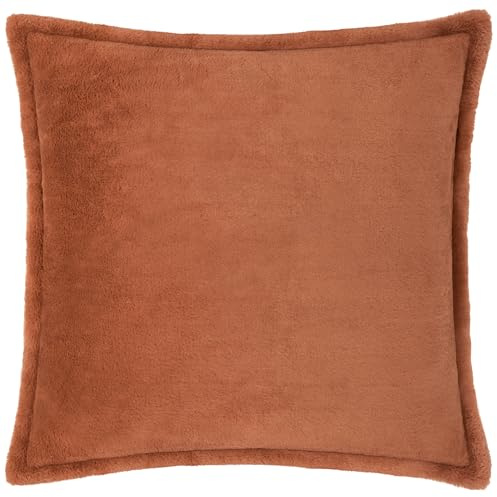 furn. Kallu Faux Fur Cushion Cover – Soft Fluffy Decorative Cushion with Oxford Edge (Rust - 45x45cm)