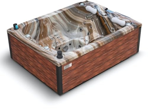 poolomio® Whirlpool für 3 Personen | Winterfester Outdoor & Indoor Spa mit 42 Massagedüsen, WLAN, Lautsprechern & LED-Licht | Eckiger Whirlpool für Garten oder Indoor-Nutzung aus Aristech-Acryl