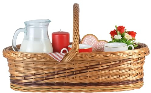Wikler Tablett Serviertablett aus Weide mit festem Henkel und Bodenplatte mit Motiven zur Auswahl – 56×39×30 cm – handgeflochtenes Korbtablett für Frühstück, Deko oder Präsent (Sonnenblumen)
