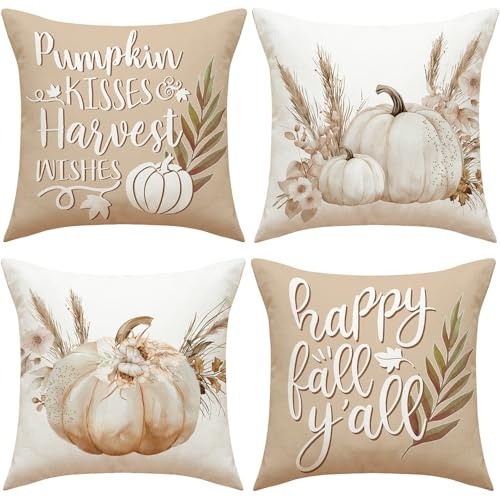 Kissenhüllen 4er Set,Kürbis Kissenbezüge 45x45,Herbst Kissenbezüge,Herbst Kissenbedeckung,Kissenbezug Herbst,Herbst Deko Kürbiskissenkoffer,Kissenbezug Kürbis,Herbst Deko Aesthetic Kissenbedeckung