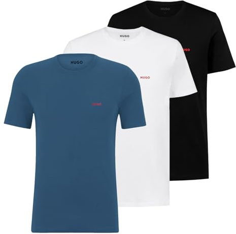 HUGO 3er Pack Herren T-Shirts Kurzarmshirts Cotton Crew-Neck, Farbe:Mehrfarbig, Größe:S, Artikel:-965 Black/White/Blue