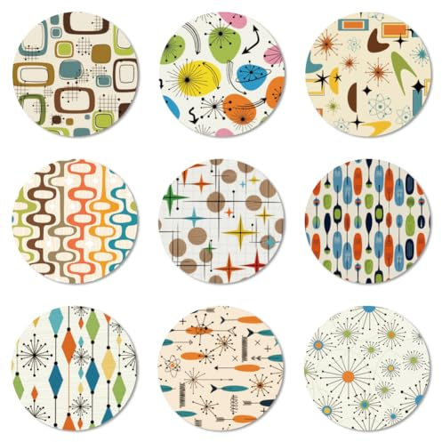 ANATTASOUL 9 Pièces Dessous de Verre Peinture, Style Moderne du Milieu du Siècle sous Verres Peinture Coasters, sous-Verres en Bois Couleurs, Été Dessous de Verre Rond pour Maison, Bar, Bureau