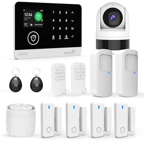 TUGARD Allarme domestico senza fili WiFi/4G con telecamera di sorveglianza WiFi esterna 1080P, sistema di allarme domestico, allarme tramite applicazione, rilevatore di movimento, compatibile con
