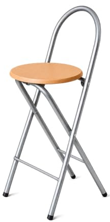 KMH® Barhocker Bill 1er-Set klappbar mit Lehne & Fußstütze – Silber/Buche