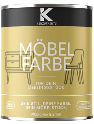KENZOPAINTS Möbelfarbe 750ml. Seidenmatt Möbellack Buntlack Innen und Außen Holzfarbe Trendfarben DIY (1, Altgold von Istanbul, 750ml.)