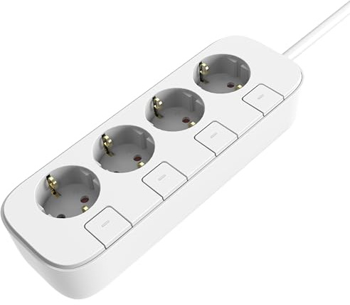 Regletas Enchufes 4 Tomas con Interruptor Individuales, Certificado TÜV GS | Ample spacing, Cable de 1,4m 3Gx1,5 mm², Multicontacto para hogar, oficina y uso diario