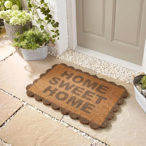 OHS Scallop Welcome Mat Front Door Mat Inside Outdoor,Brown/Natural 40x60cm | Stylish Coir Door Mats Non-Slippery Heavy Duty Washable Door Mat Entryway Entrance Rug Perfect for Dirt Trapping