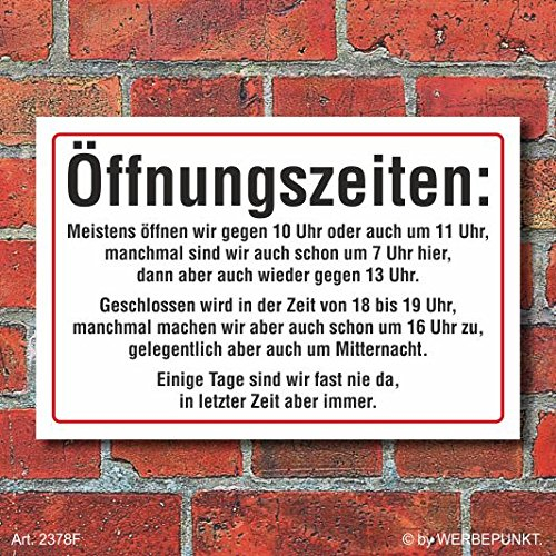 WERBEPUNKT. (2378 Schild Öffnungszeiten lustig, Fun, 3 mm Alu-Verbund (300 x 200 mm)