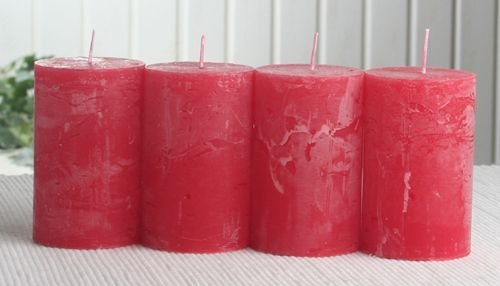 Set: 4X Rustik-Stumpenkerze, 8 x 5 cm Ø, rot
