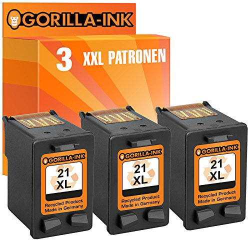 Gorilla-Ink 3X Druckerpatrone XXL remanufactured für HP 21 XL Schwarz F4150 F4172 F4175 F4180 F4185 F4190 F4194 OfficeJet 1400 1410 XI J3600 J3606
