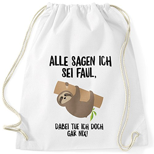 MoonWorks Turnbeutel mit Faultier Alle Sagen ich sei faul, dabei tue ich doch gar nix! Hipster Beutel Tasche Sportbeutel Gymsac Gymbag weiß Unisize
