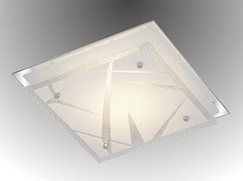 Trango 3694 LED Deckenleuchte eckig *LAZZIO* aus Metall mit Design Motive bedrückt Glas-Lampenschirm, Deckenlampe, Wandleuchte, Badlampe inkl. 3000K warmweiß LED Leuchtmittel