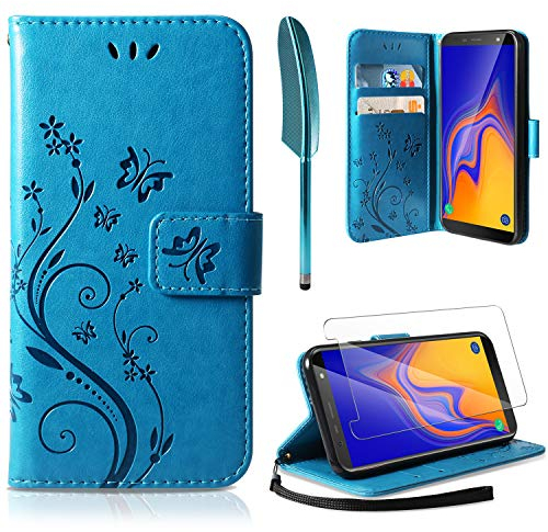 AROYI Coque Compatible avec Samsung Galaxy A10, Retro Design PU Etui Housse en Cuir Portefeuille de Protection Fonction Stand Video Porte Carte Credit Ticket Flip Case A10 Bleu