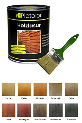 Pictolor Holzlasur 0,75 Liter Ebenholz + Lasurpinsel 70mm