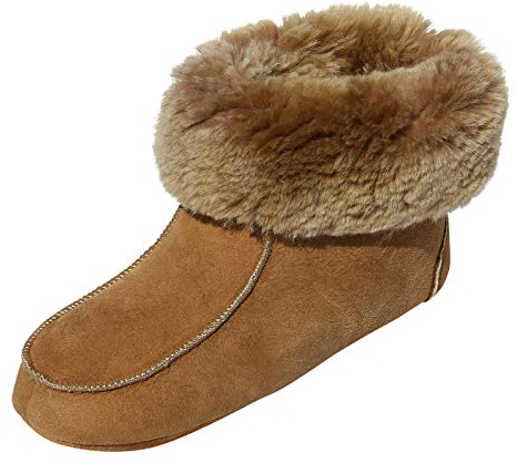 Hollert Herren & Damen Lammfell Hausschuhe Ibiza Cognac Fellschuhe 100% Merino Schaffell Echtleder Bettschuhe Schuhgröße EUR 43