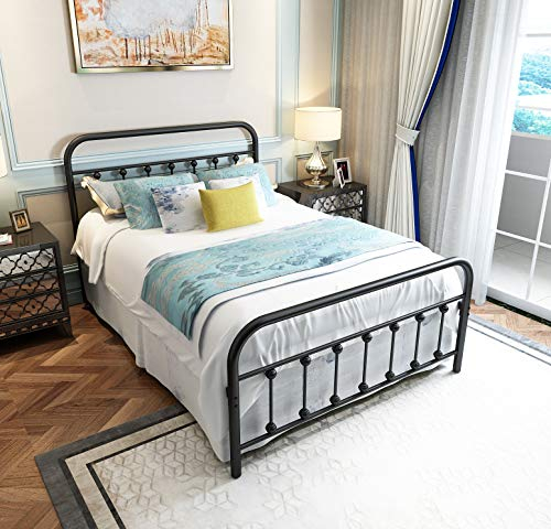 NEEBIRGELIA Black Metal Bed Frame Full Size with Headboard and Footboard Single Platform Mattress Base,Metal Tube and Iron-Art Bed（Full,Black）