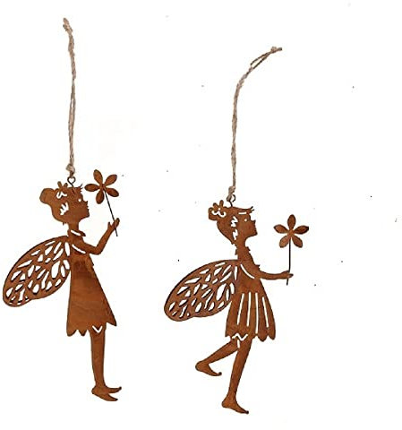 linoows Elfe, 2 Garten Figur, Garten Skulptur Elfe hängend, Elfenfigur, Eisen 15 cm