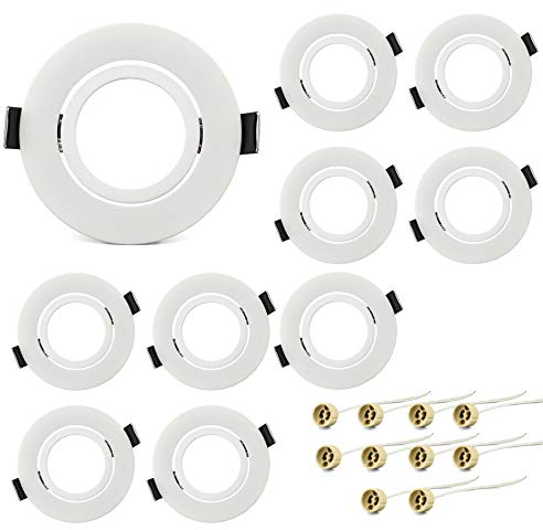KYOTECH Einbaurahmen Gu10 10er Set einbaustrahler rahmen Schwenkbar led spot einbaurahmen Rund Weiß Einbauleuchten rahmen für Halogen Leuchtmittel LED Modul GU10 MR16 Inkl. GU10 Fassung