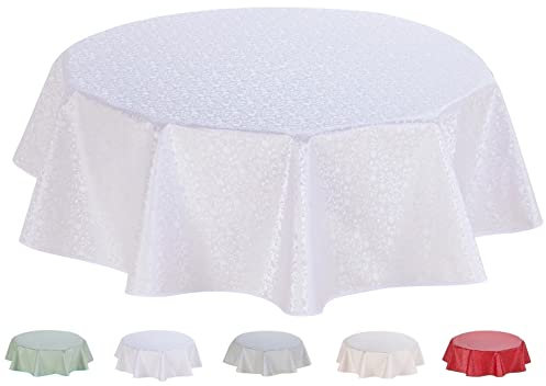 Home Direct Round Embossed Oilcloth PVC Wipe Clean Tablecloth 155cm 61 White
