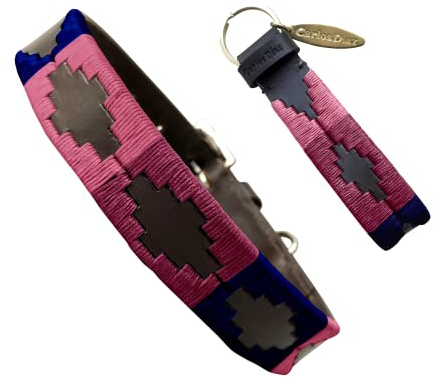 Carlos Diaz Echtes Leder gewachstes Premium-Polo-Hundehalsband mit Stickerei L