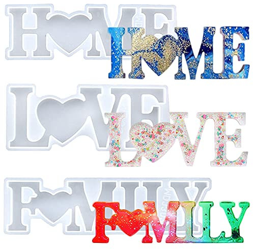 Tvoip 3 stampi in resina siliconica per la casa, la famiglia, amore, slogan, strumenti di colata per resina UV, creazione di gioielli fai da te