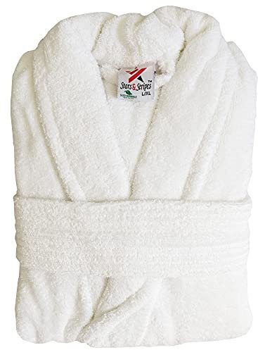 Stars and Stripes Organic Ecological Sustainable White Cotton Terry Towel Plain Bathrobe (S/M)