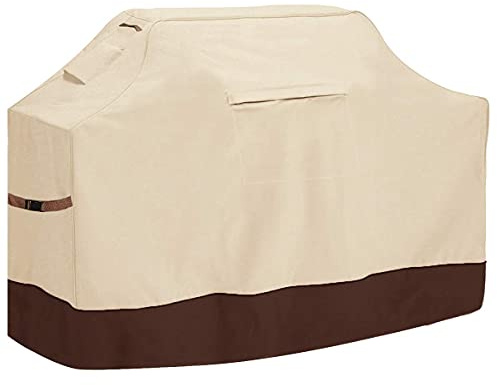 KiKiYe Housse de barbecue étanche 600D - Résistante à la décoloration - Pour barbecues Weber, Brinkmann, Char Broil et bien plus encore - Beige