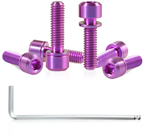 SPEEDWOX Fahrrad-Vorbauschrauben mit Unterlegscheiben, Titanlegierung, Sechskant, konische Schrauben, für MTB, Rennrad, Vorbauteile, M5 x 18 mm, Violett, 6 Stück
