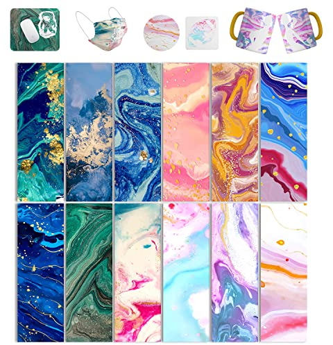 WOWOCUT Infusible Transfer Paper -Tintenblätter, 12 Stück, 11,4 x 30,5 cm, Marmor-Transferpapier, Sublimationstintenblatt für DIY-T-Shirt, personalisierte Kaffeetassen, BabySuits