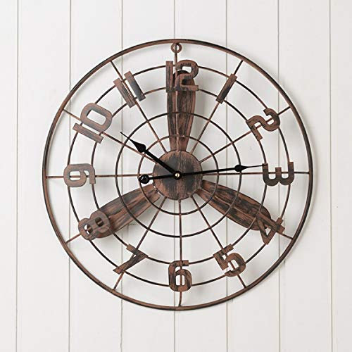 Reloj de pared vintage industrial creativo ventilador bar sala de estar decoración de pared interior hierro adorno (marrón, 49 x 49 x 7,5 cm, paquete de 1)