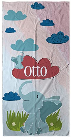 LolaPix Strandtuch Blau. Badetuch Kinder Personalisiert. Handtuch mit Namen. Strand/Schwimmbad. Baumwolle und Mikrofaser. Verschiedene Größen. Baby-Elefant